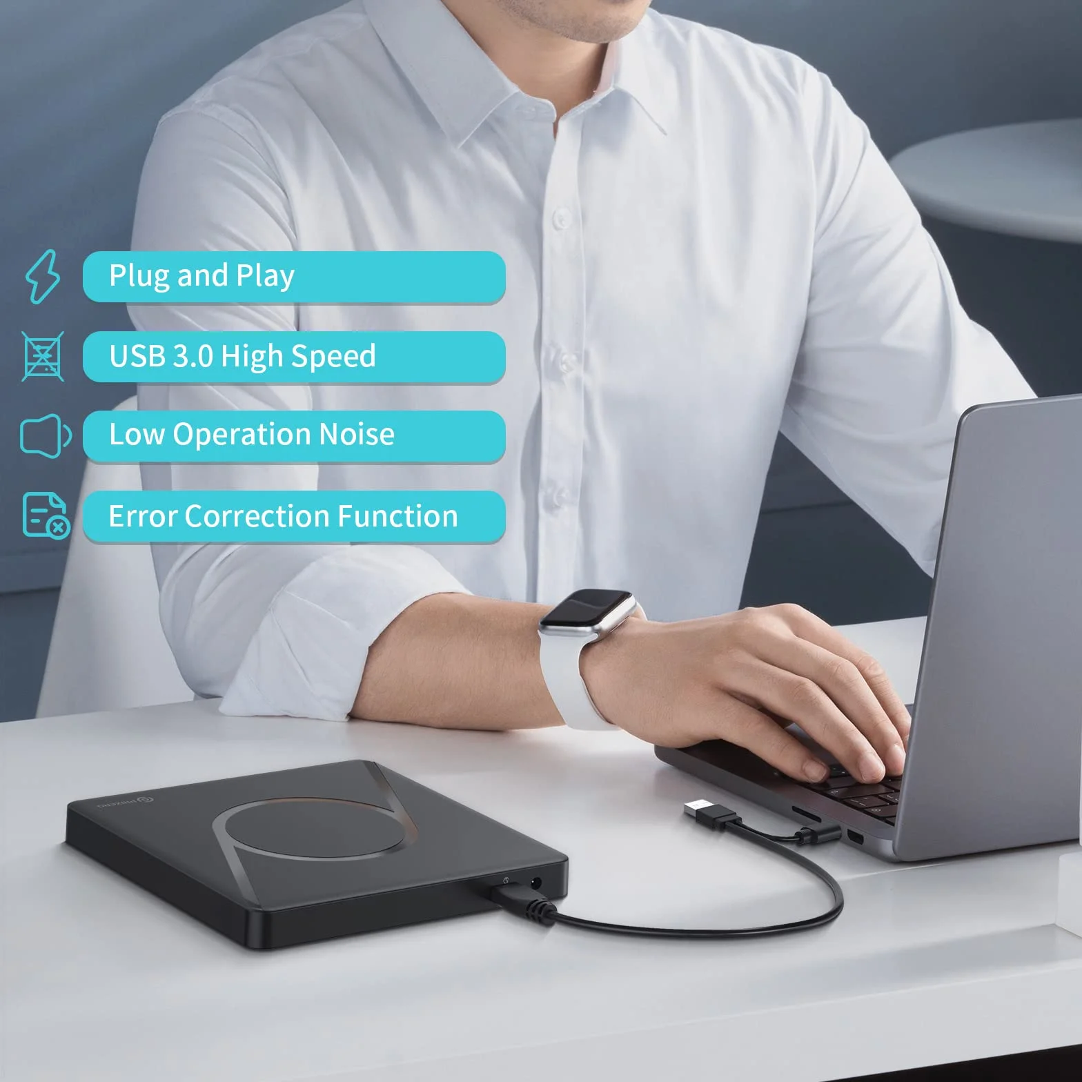PHIXERO Masterizzatore DVD 3D Blu-ray portatile, USB 3.0 con unità Blu-ray Ultra HD 4K e cavo USB per Mac OS, Windows XP/7/8/10, Linux, Vista, PC portatile
