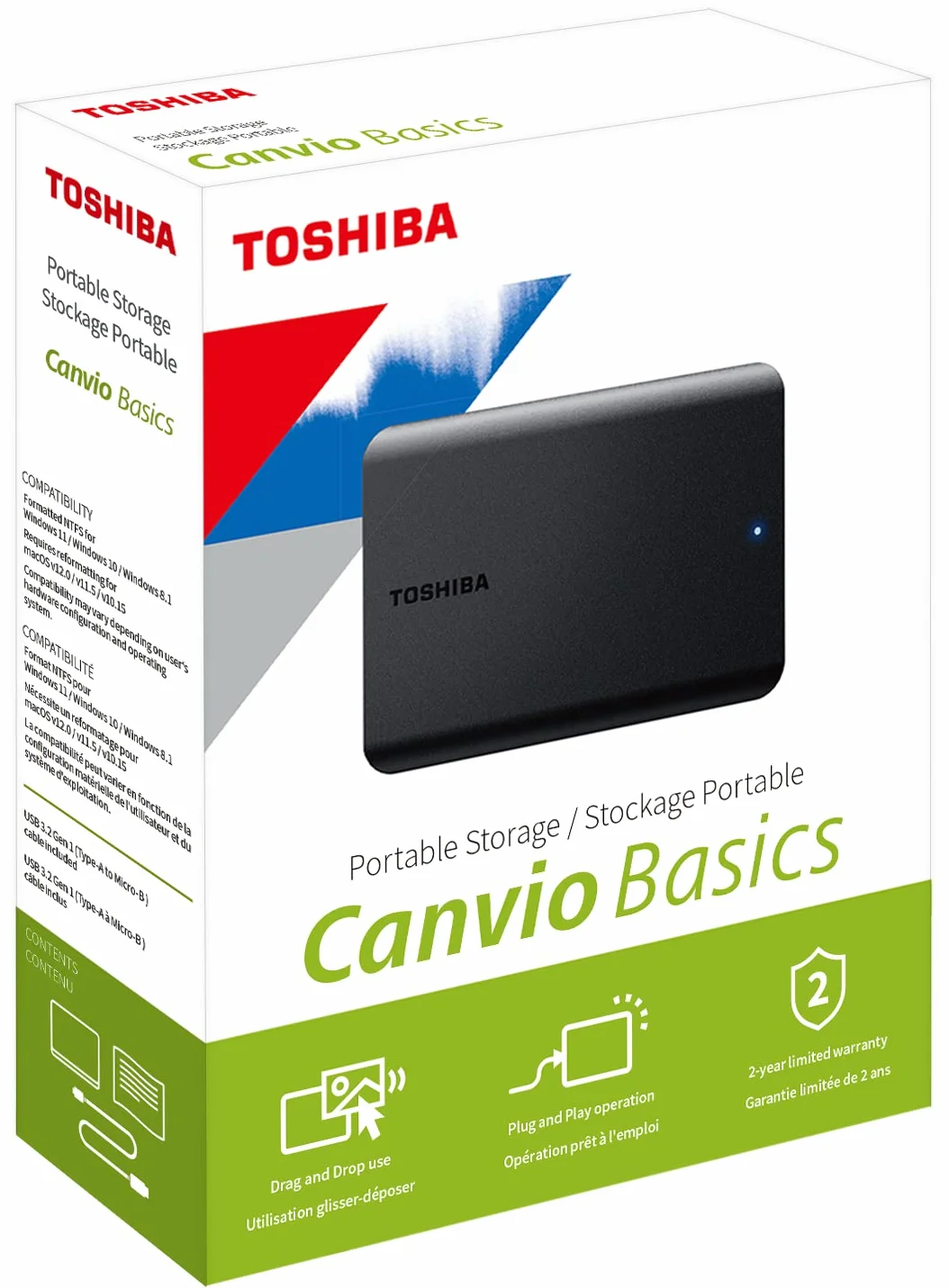 Disco Rigido Esterno - Toshiba - Canvio Basics - Da 2 A - Nero