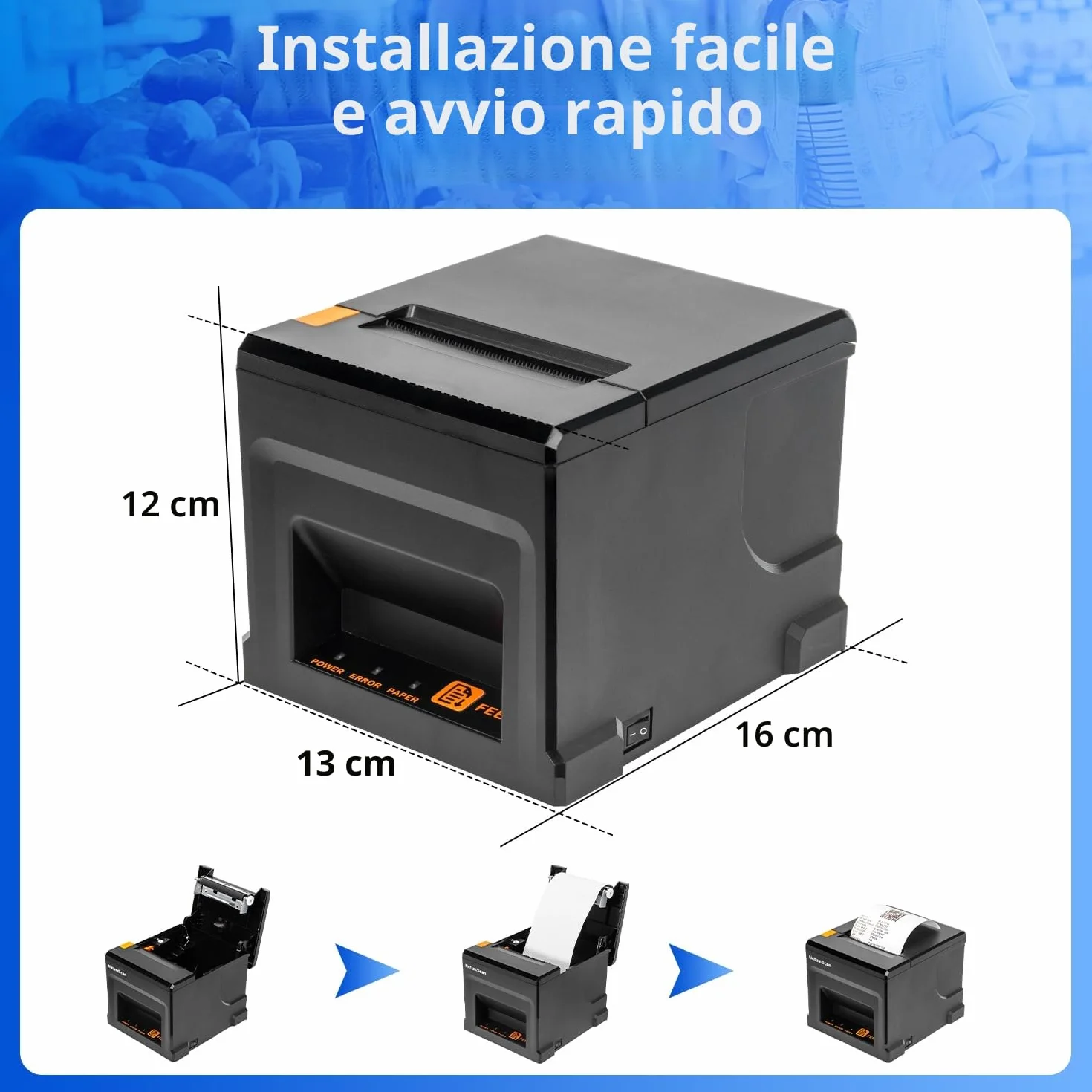 NetumScan Stampante termica per ricevute POS da 80 mm 300 mm/s Stampante termica per ricevute con cassetto automatico per contanti, interfaccia Ethernet USB, supporto Windows/Mac/Linux, stampante da