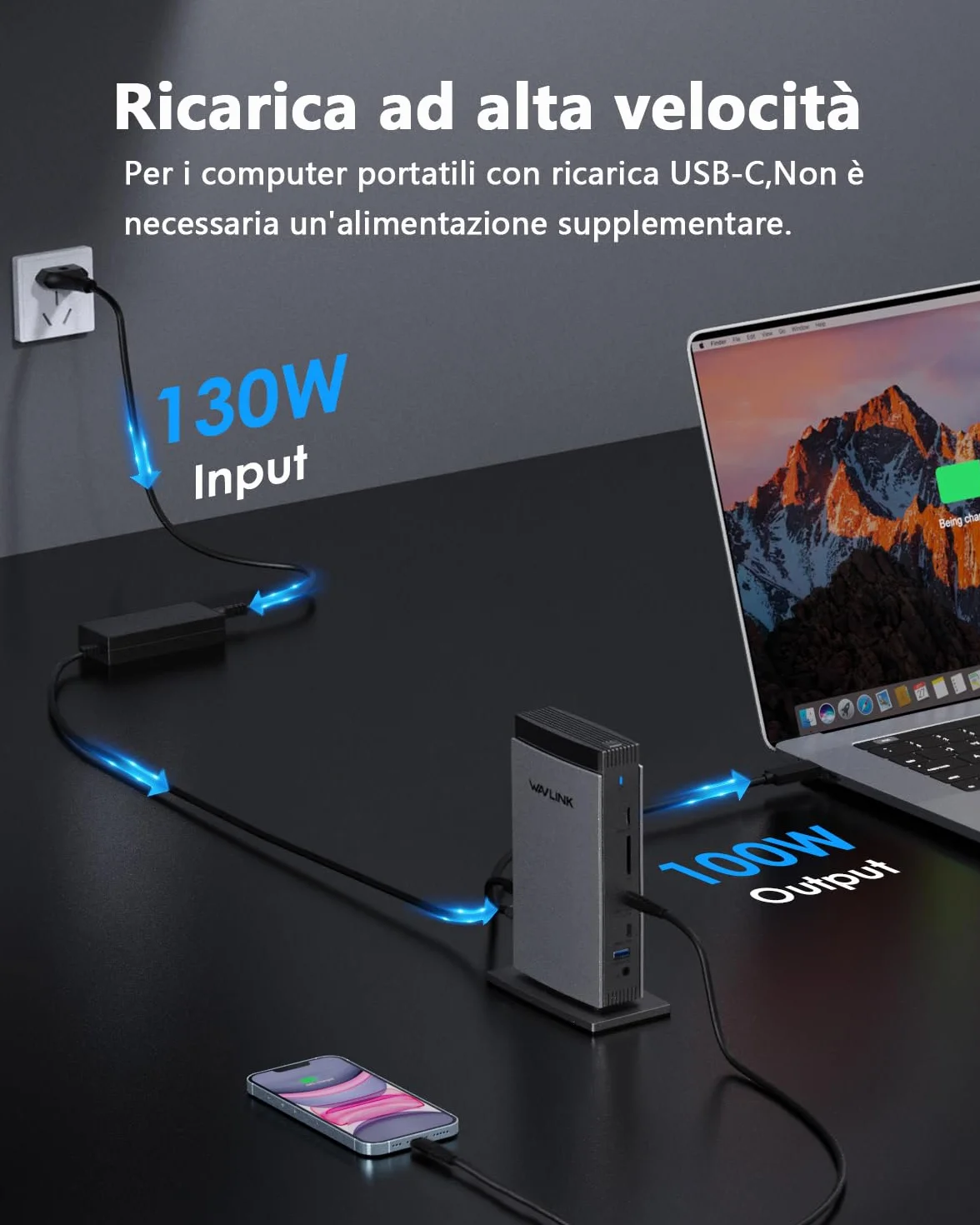 WAVLINK Displaylink Laptop Docking Station con 3 HDMI, USB C Dock Triplo Display 4K+Dual 2K, 100W di ricarica per M1 M2 M3 M4 M5 Mac/Windows, 2DP, 5 porte USB, Ethernet, Compatibile con MacBook Neo