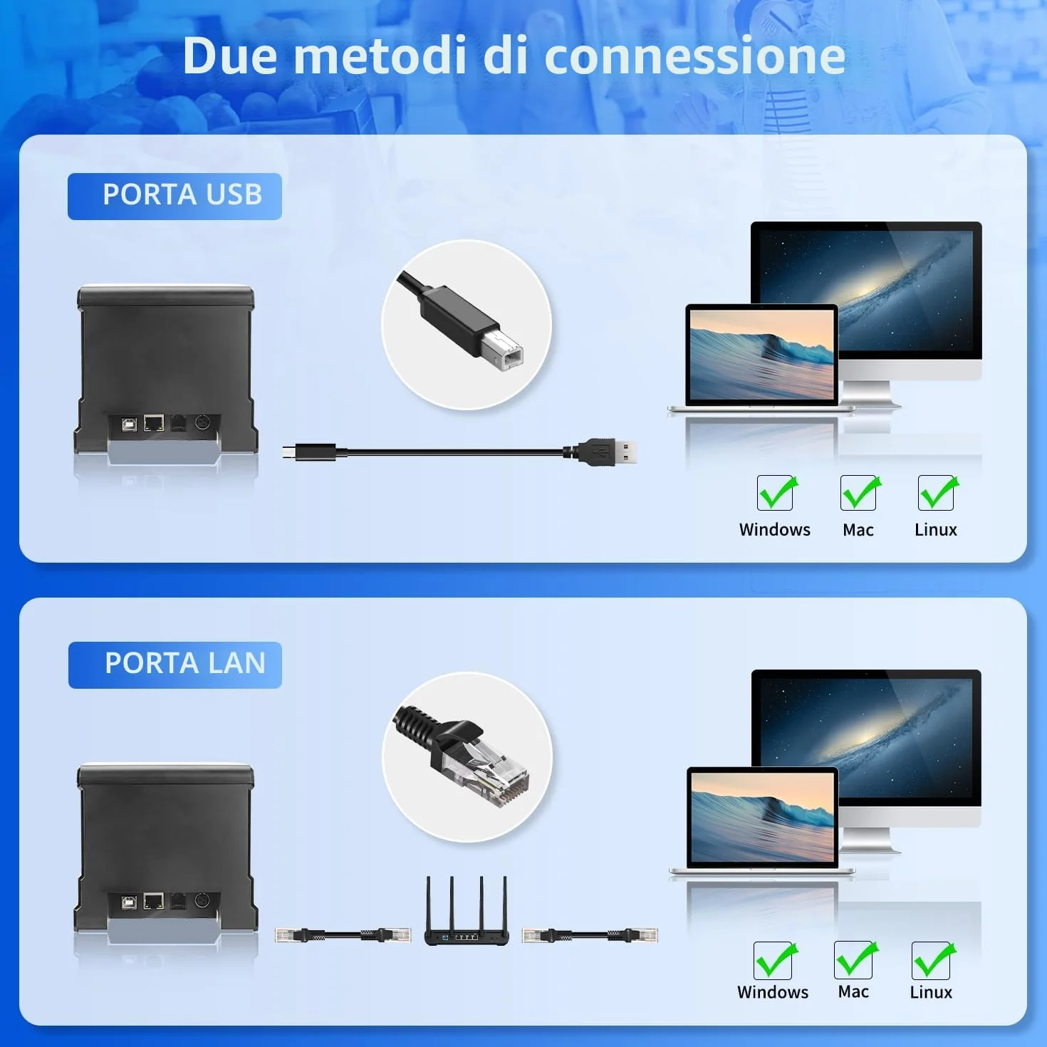 NetumScan Stampante termica per ricevute POS da 80 mm 300 mm/s Stampante termica per ricevute con cassetto automatico per contanti, interfaccia Ethernet USB, supporto Windows/Mac/Linux, stampante da