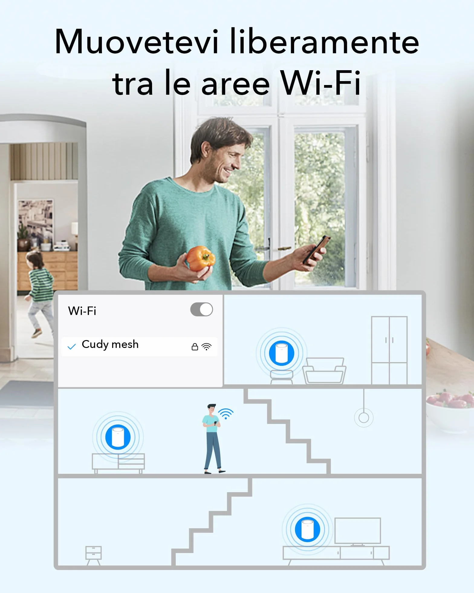 Sistema WiFi 6 Mesh Cudy AX3000 – sostituisce router ed extender, copre fino a 270 m², porta WAN 2,5 G, supporta backhaul Ethernet, VPN e sicurezza, set mesh M3000 3-Pack