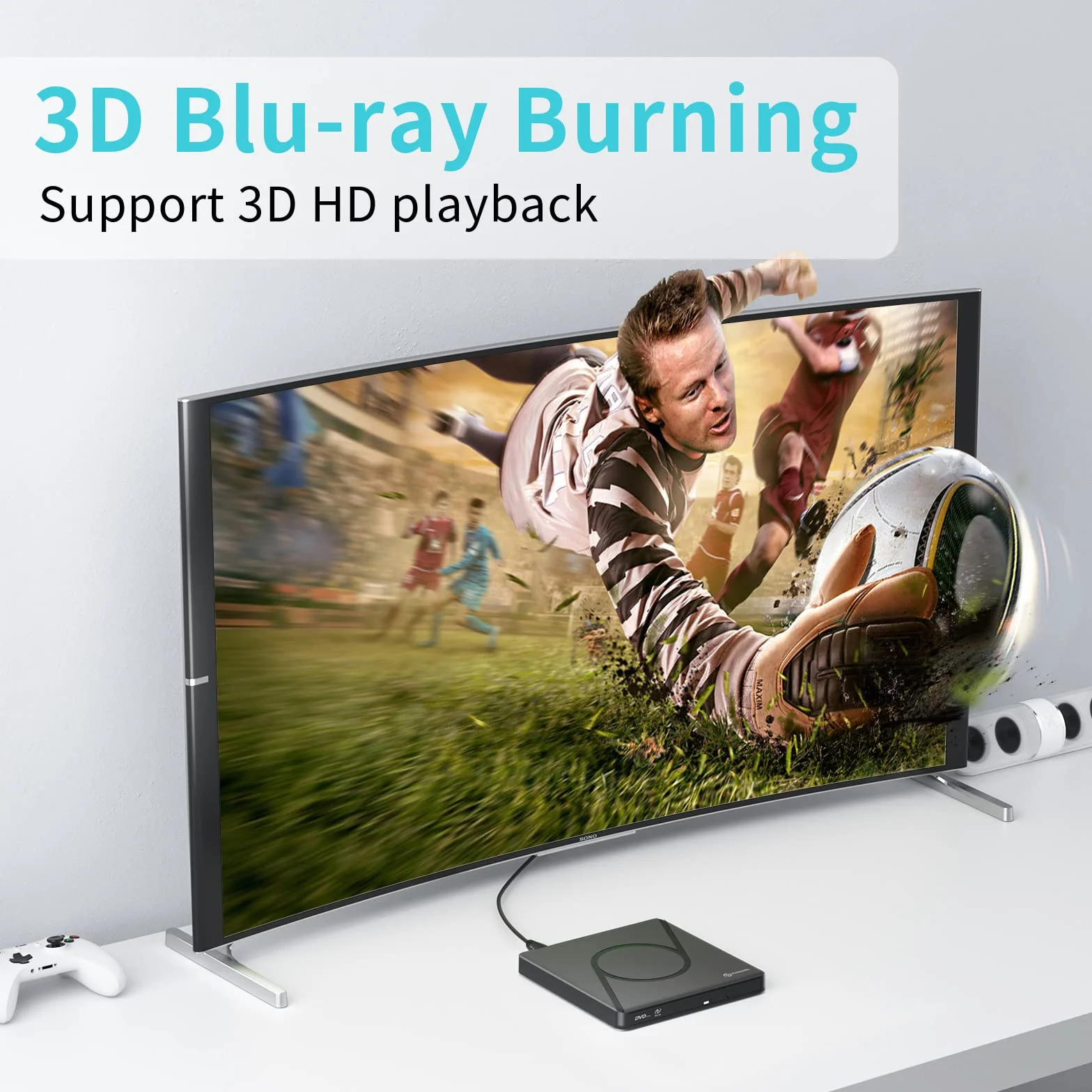PHIXERO Masterizzatore DVD 3D Blu-ray portatile, USB 3.0 con unità Blu-ray Ultra HD 4K e cavo USB per Mac OS, Windows XP/7/8/10, Linux, Vista, PC portatile