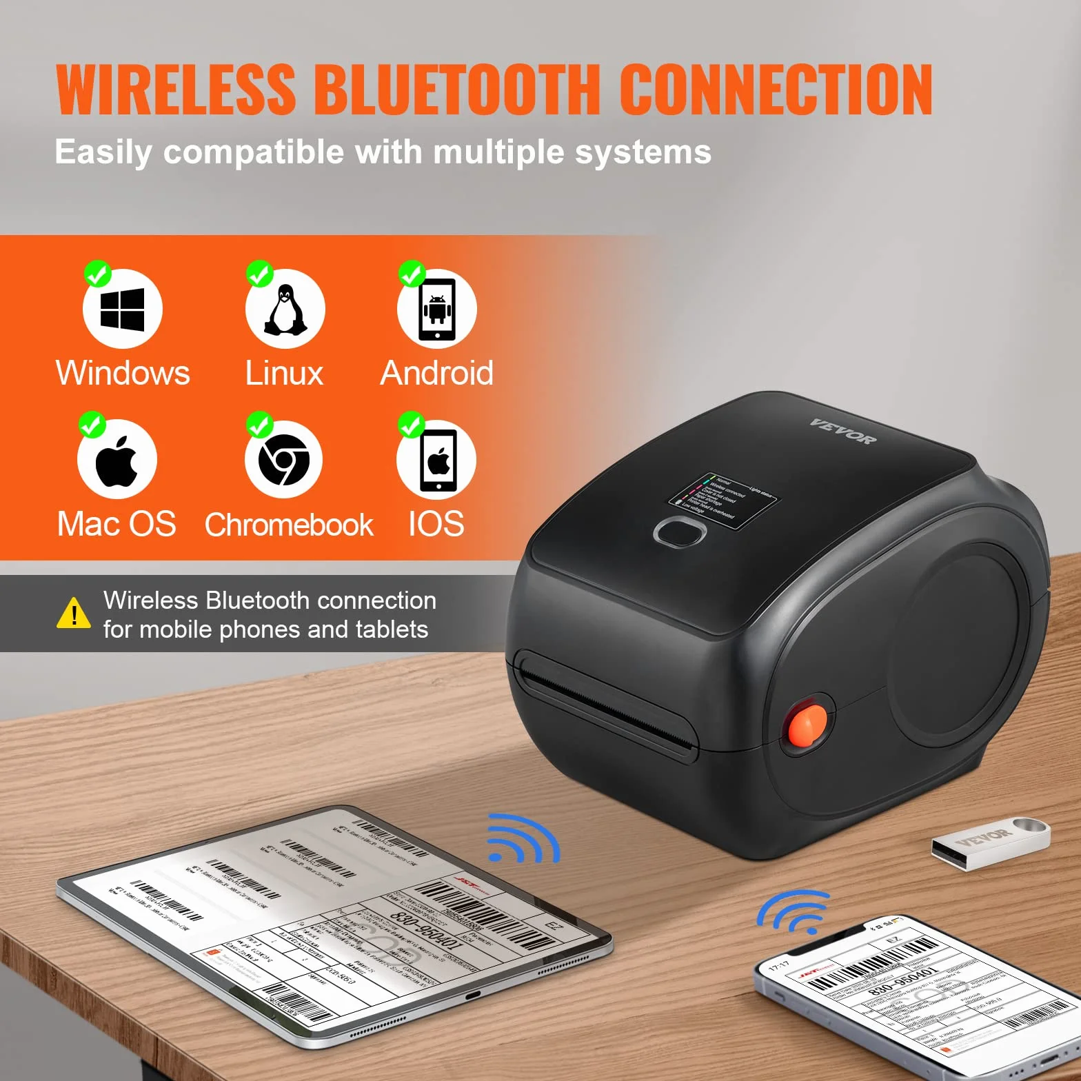 VEVOR Bluetooth Stampante Termica, Stampante per Etichette Edesive 4x6, Etichettatrice Termica Compatibile a Windows/MAC OS/Linux/Chromebook, Supporta DHL, USPS, FedEx, Shopify, Ebay, Amazon ecc.