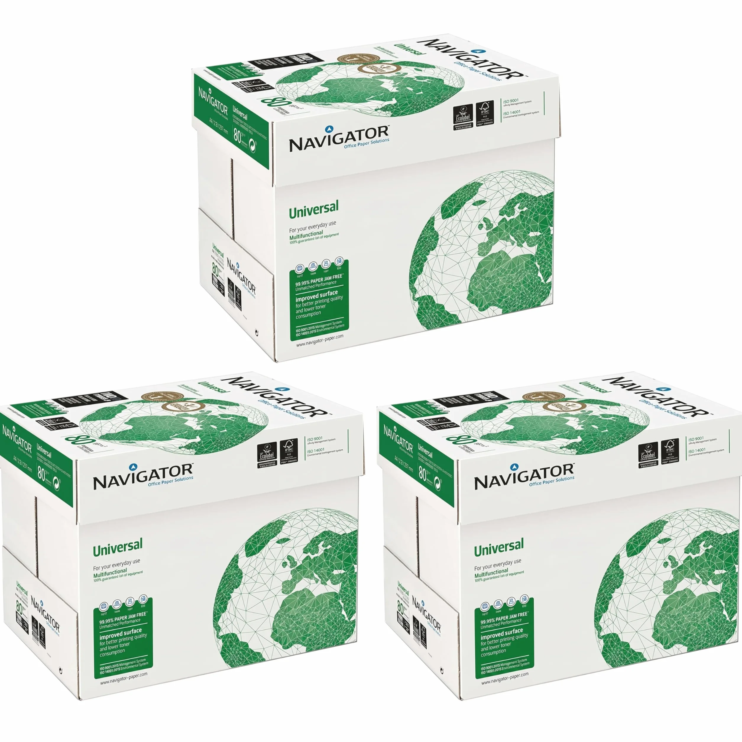 Navigator Universal Carta Premium per ufficio, Formato A4, 80 gr, Confezione da 15 risme da 500 Fogli