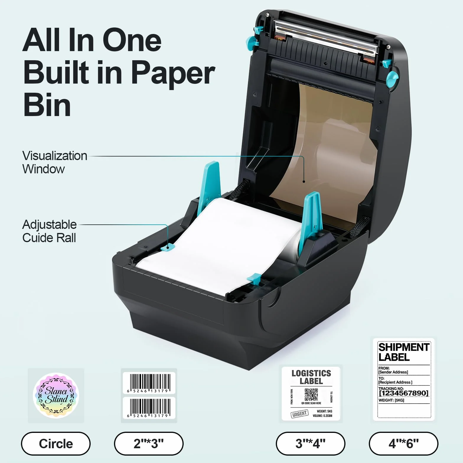 Bisofice Stampante Termica Etichette Bluetooth, Stampante Etichette 4x6 di Spedizione e Postali, per Amazon, Shopify, UPS, DHL, DPD (Adatto etichette 30-110 mm, Velocità stampa 152 mm/s)