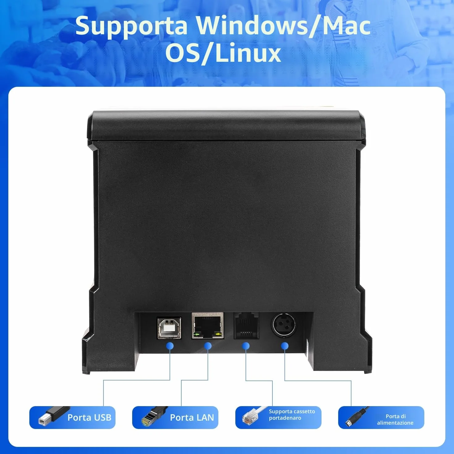 NetumScan Stampante termica per ricevute POS da 80 mm 300 mm/s Stampante termica per ricevute con cassetto automatico per contanti, interfaccia Ethernet USB, supporto Windows/Mac/Linux, stampante da