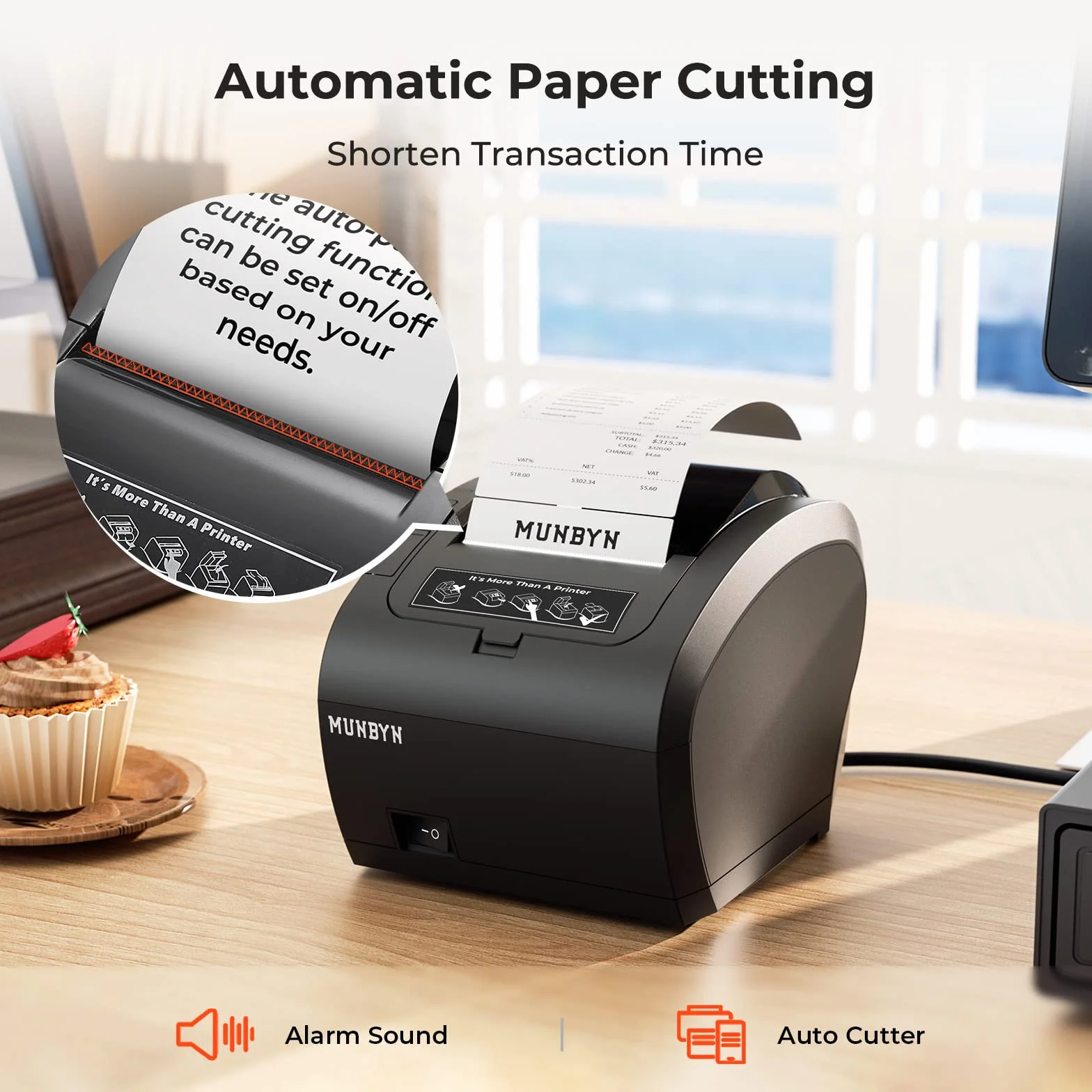 MUNBYN Stampante Termica WiFi, 300mm/s Stampante Scontrini 80mm con Porta USB (047P-WiFi) per Mac, Windows, Chromebook, Linux—ESC/POS, Taglierina Automatica ad Alta Velocità, Montabile a Parete, Nera