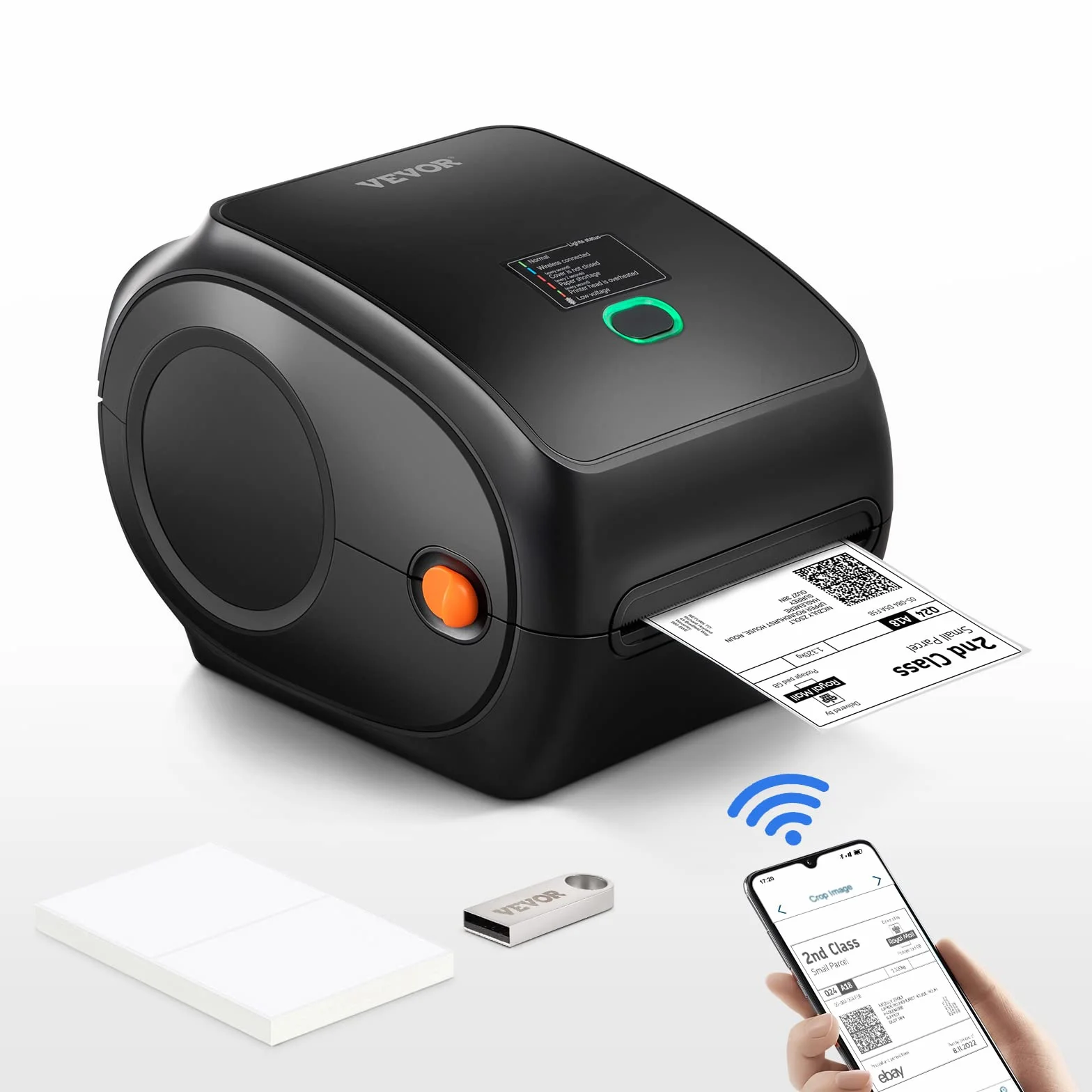 VEVOR Bluetooth Stampante Termica, Stampante per Etichette Edesive 4x6, Etichettatrice Termica Compatibile a Windows/MAC OS/Linux/Chromebook, Supporta DHL, USPS, FedEx, Shopify, Ebay, Amazon ecc.