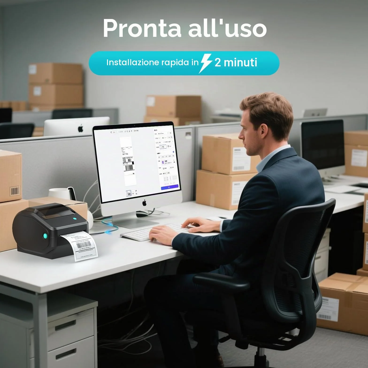Bisofice Stampante Termica Etichette Bluetooth, Stampante Etichette 4x6 di Spedizione e Postali, per Amazon, Shopify, UPS, DHL, DPD (Adatto etichette 30-110 mm, Velocità stampa 152 mm/s)