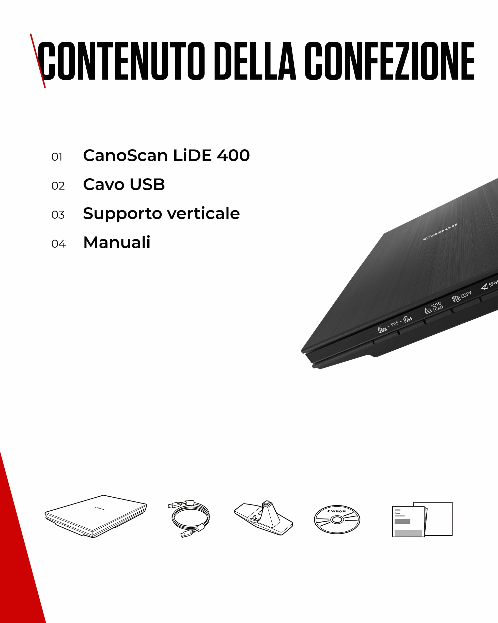 Canon LiDE 400 Scanner Documenti e Fotografico Piano Nero USB Type-C Salvaspazio